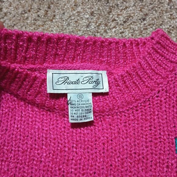 Vtg Private Party Women’s Pullover Sweater Pink Polka Dots Crew Neck Sz Small - Picture 3 of 8